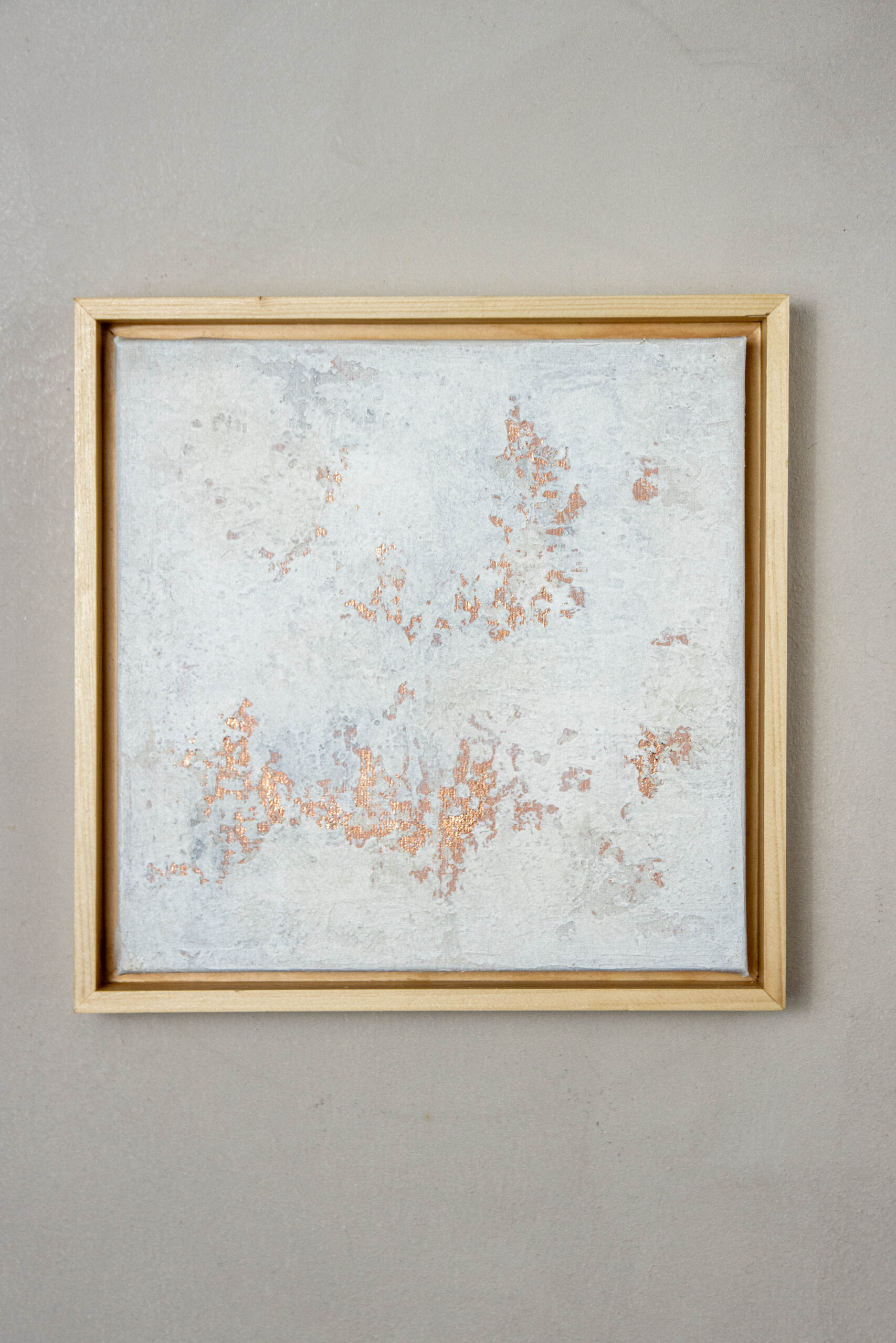 Whisper of Time II: Bronze original textured abstract painting with bronze metallic leaf, soft ivory, blue-grey and warm neutral tones