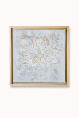 Original ivory and blue-grey textured abstract painting with sculptural relief and genuine gold details, Whisper of Time I: Gold.