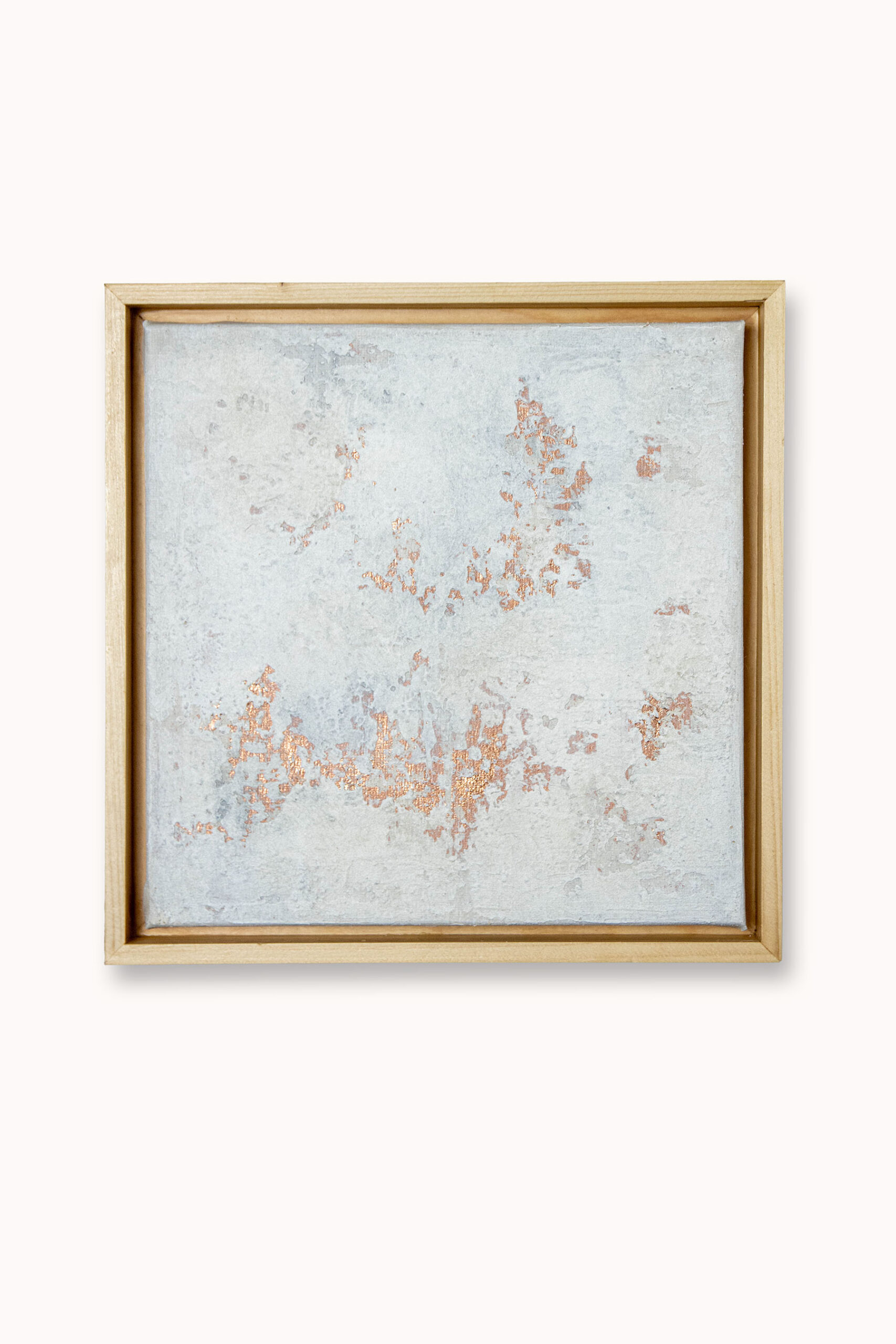 Whisper of Time II: Bronze original textured abstract painting with bronze metallic leaf, soft ivory, blue-grey and warm neutral tones