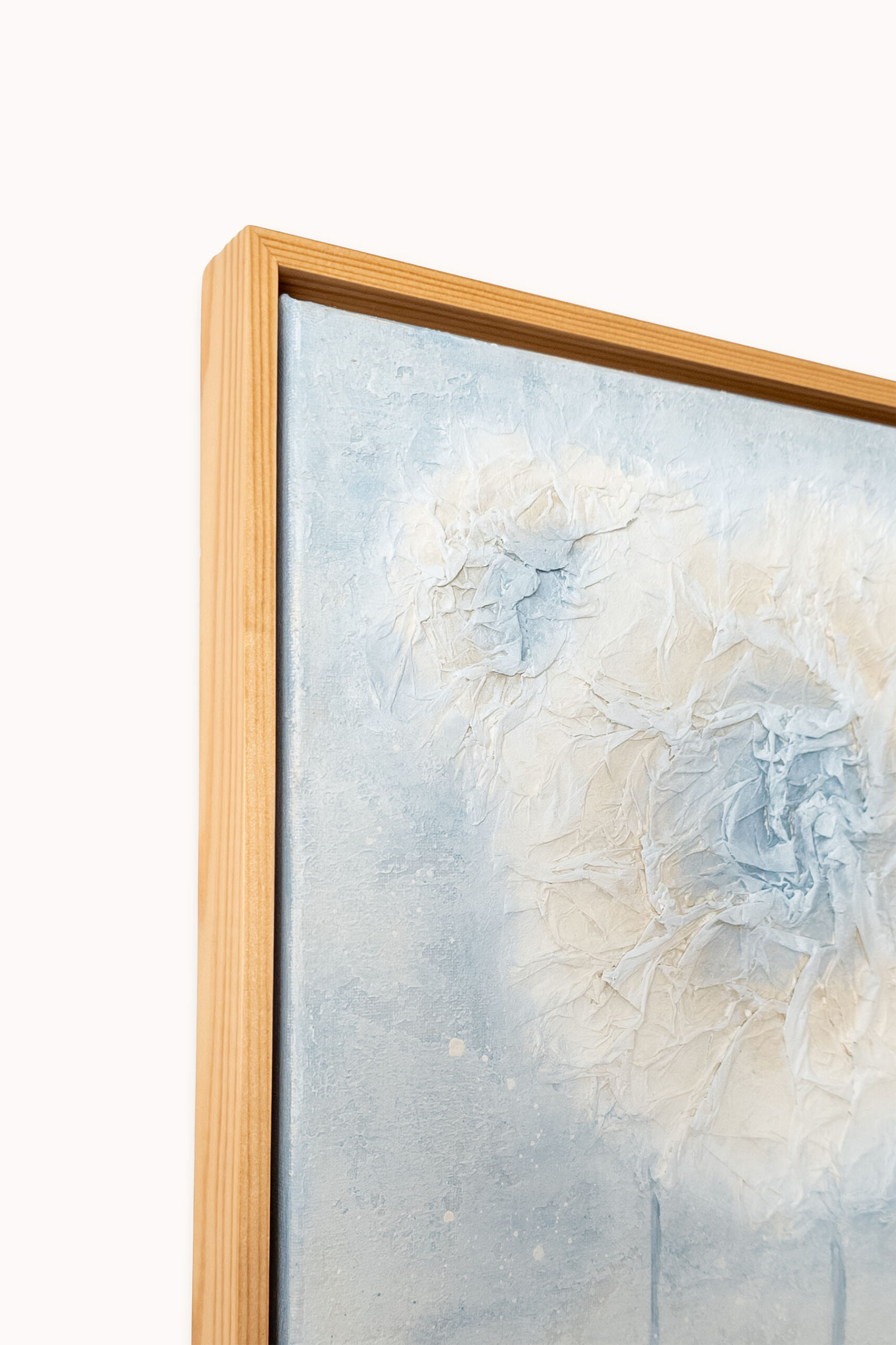 Side view of Light Within II showing the layered sculptural texture and depth of the original 30 × 30 cm mixed-media painting.